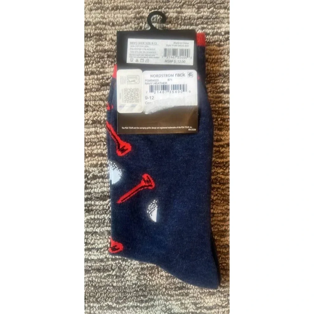 PGA TOUR Mens Golf Ball and Tee Crew Socks Navy Heather Red Size 9-12 NEW
